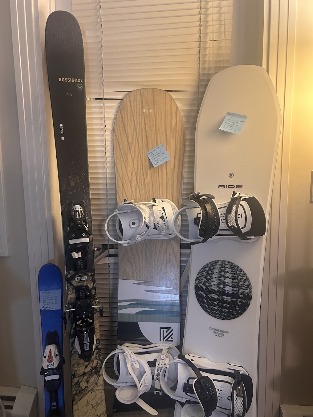 Freshly tuned skis and snowboards ready for pickup at Ski Doc